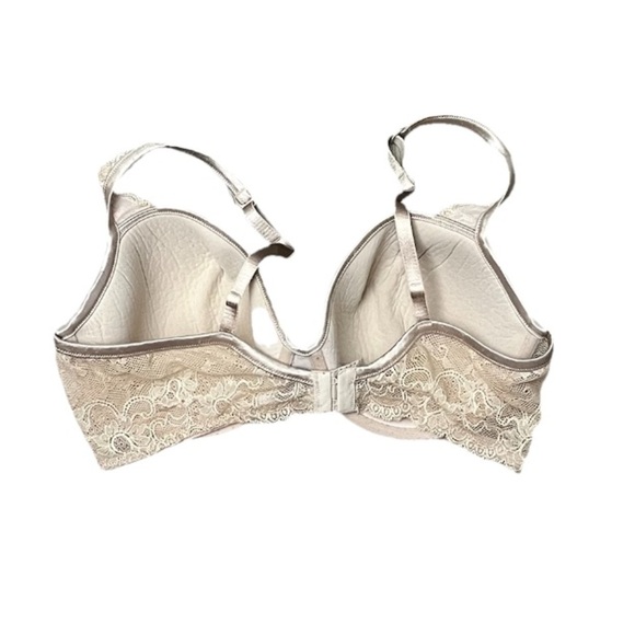 Victoria Secret Romantic Lace Underwire Bra Beige Nude Padded Adjustable 36DD - Picture 3 of 8